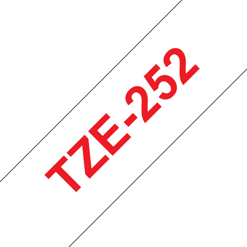 Brother TZE-252 etiketbånd Rød på hvid