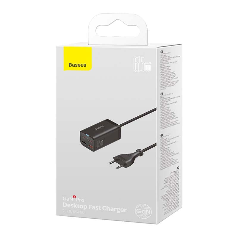 Hurtig oplader Baseus GaN3 Pro, 2x USB-C, 2x USB, 65W (sort)