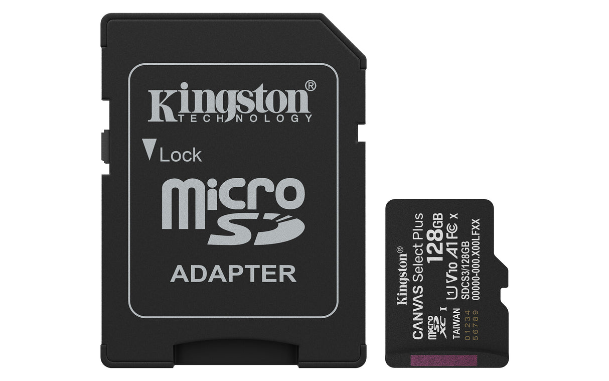 Kingston Technology 128 GB microSDXC Canvas Select Plus Gen3 150 MB/s A1-kort + adapter