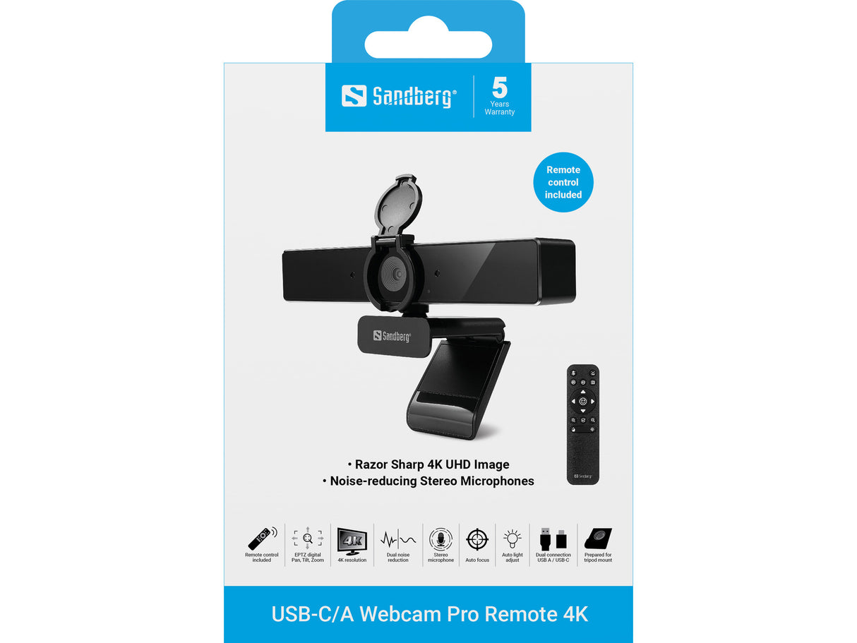Sandberg 134-45 webcam 8 MP 3840 x 2160 pixel USB Sort