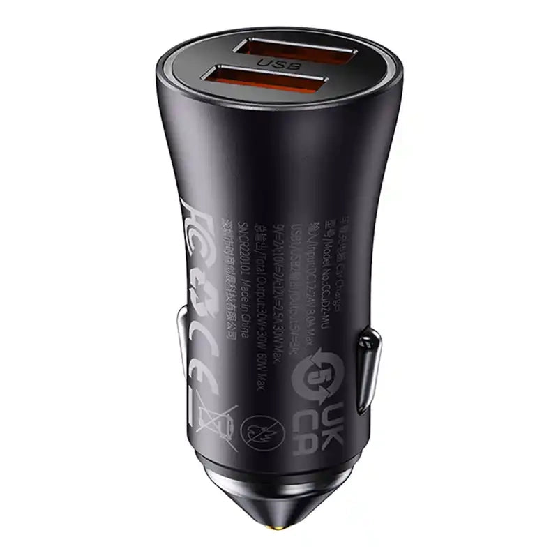 Baseus Golden Contactor Max biloplader, 2x USB, 60W (grå)