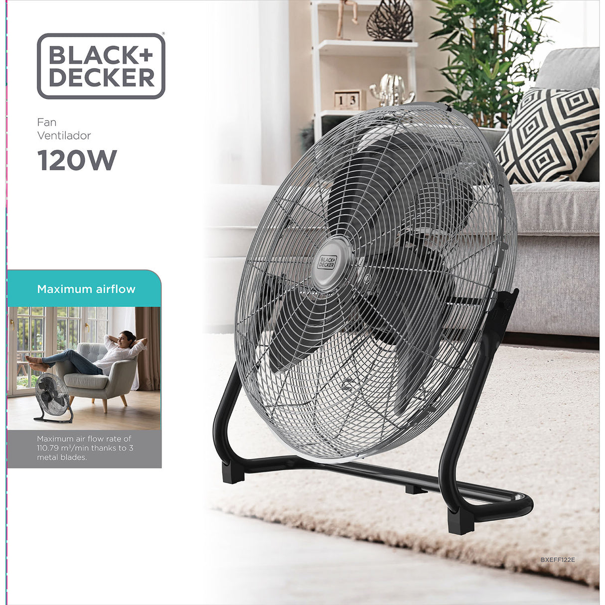 Black+Decker Floor Fan 120 W Black