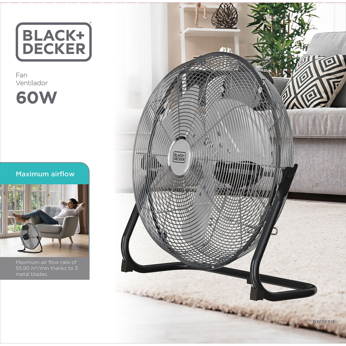 Black+Decker Floor Fan 60 W Black