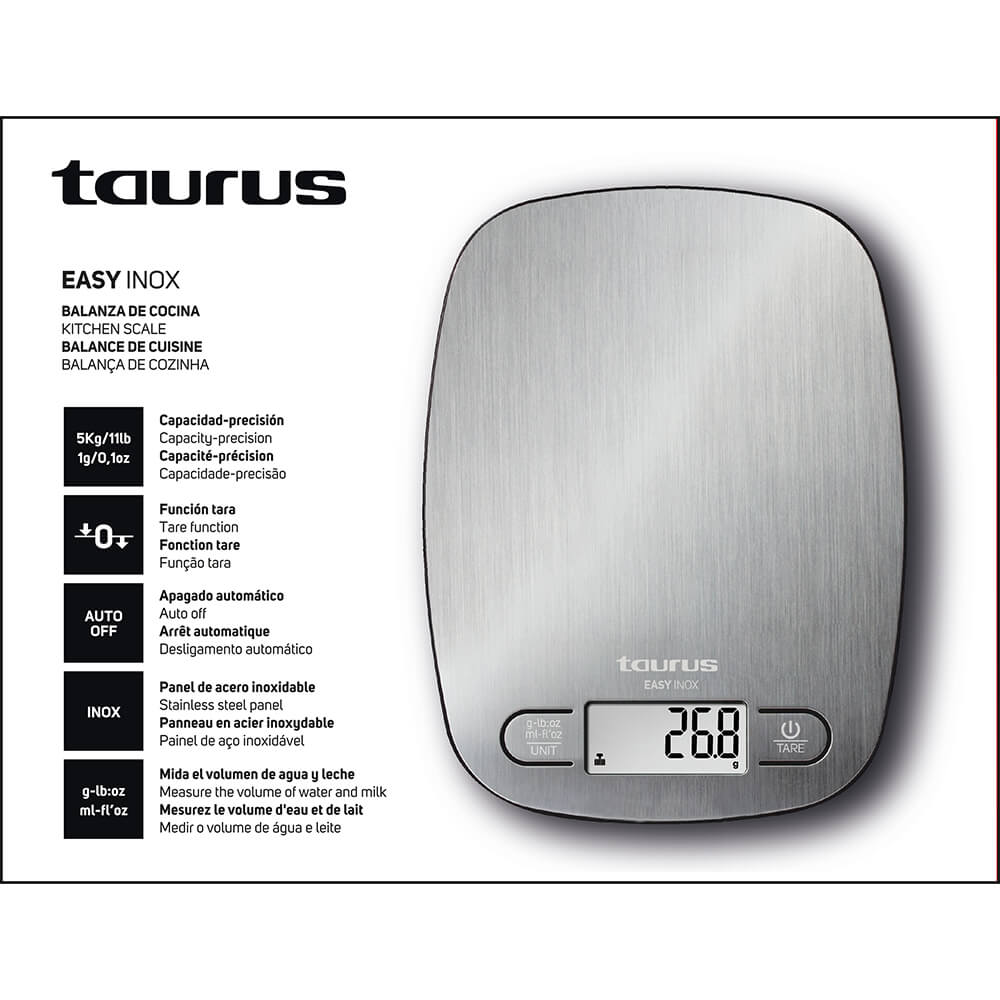 Taurus Easy Inox Rustfrit stål Bordplade Oval Elektronisk køkkenvægt