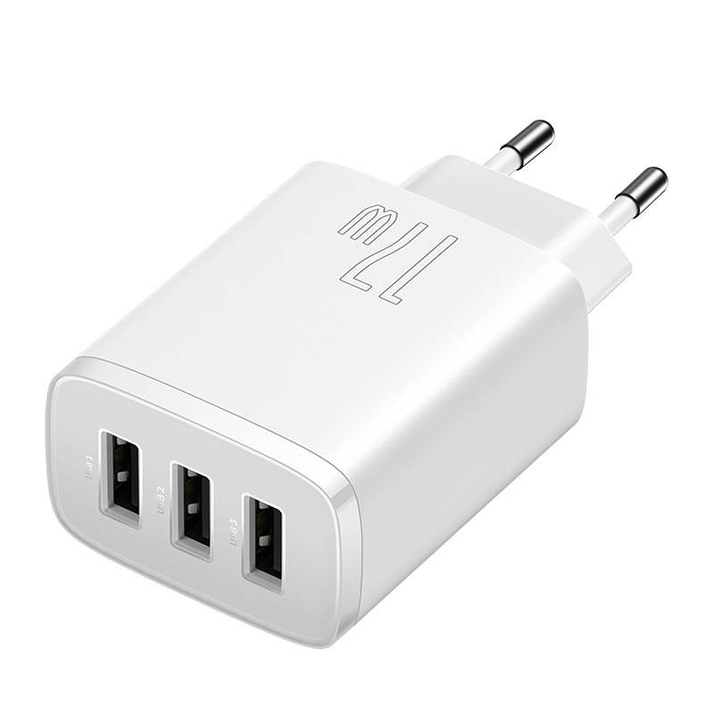 Baseus kompakte hurtigoplader, 3x USB, 17W (hvid)