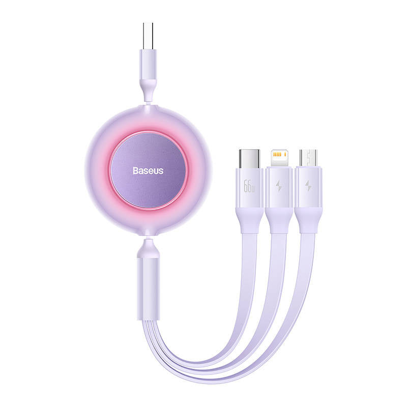 Baseus Bright Mirror 3, USB 3-i-1-kabel til mikro USB / USB-C / Lightning 66W / 2A 1.1m (purpur)