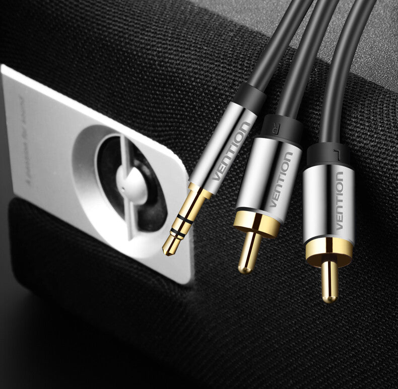 Vention BCFBG lydkabel 1,5 m 3.5mm 2 x RCA Aluminium, Sort