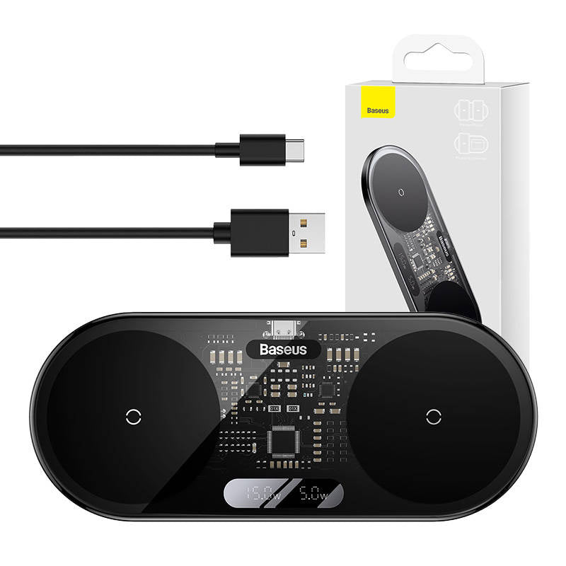 Dual Qi trådløs oplader Baseus Digital LED Display, 20W