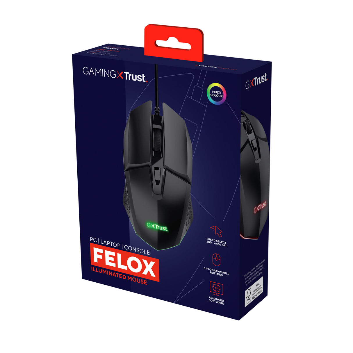 Trust GXT 109 Felox mus Spil Højre hånd USB Type-A Optisk 6400 dpi
