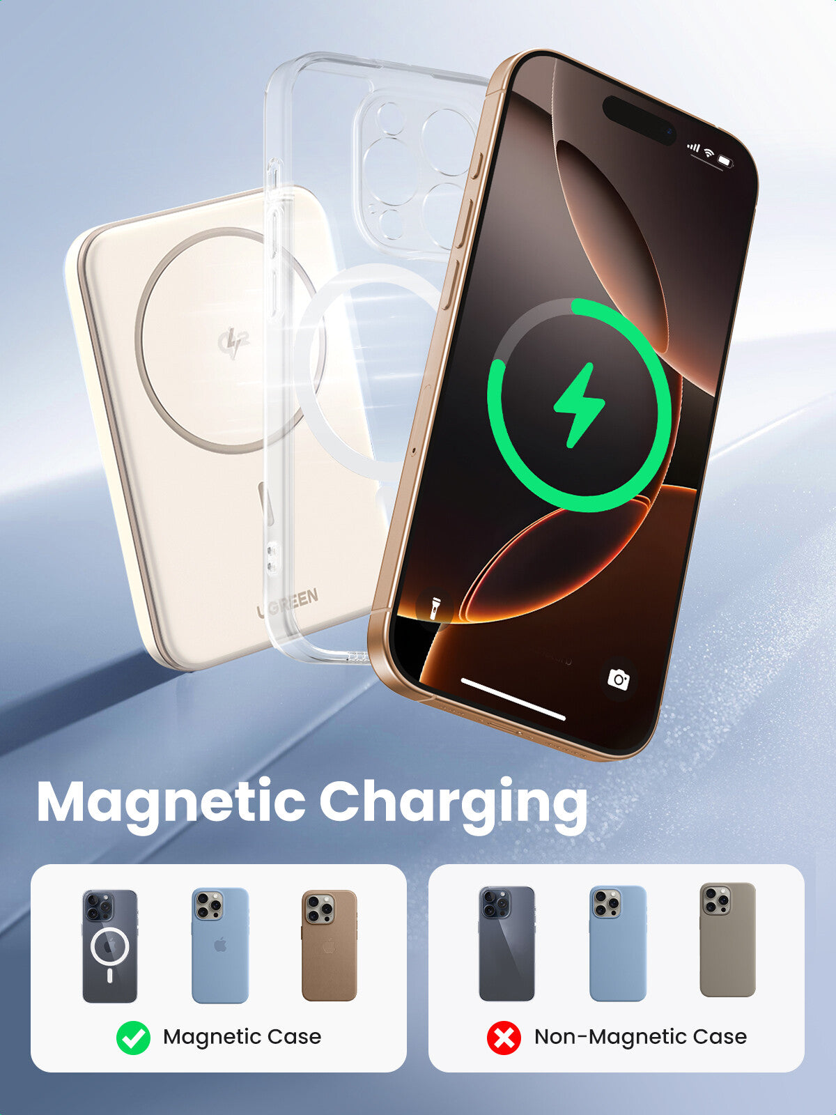 Ugreen 25207 powerbank 5000 mAh Trådløs opladning Sort