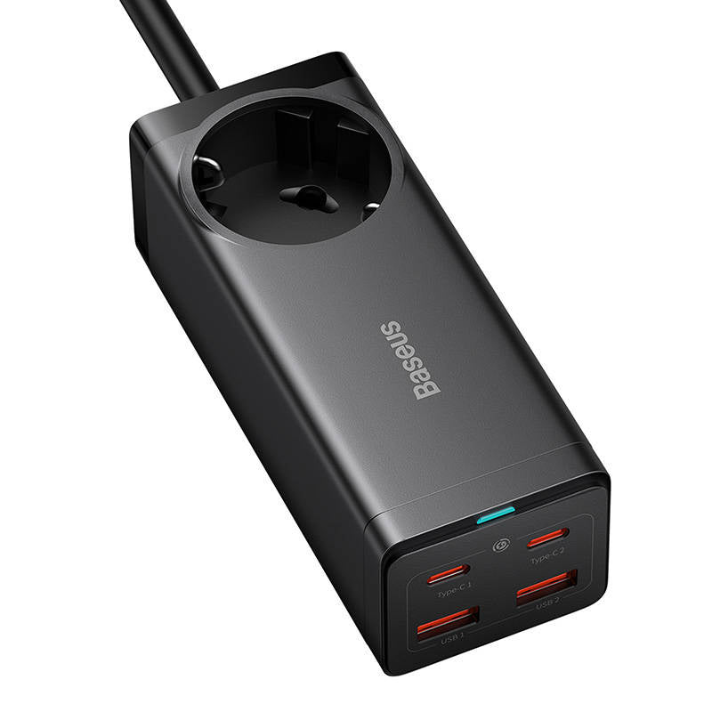 Baseus GaN3 Pro vægoplader / powerstrip 2xUSB + 2xUSB-C + AC, 100W (sort)