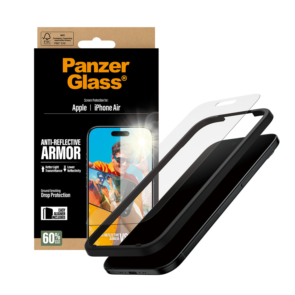 PanzerGlass ® Anti-Reflective Armor Skærmbeskyttelse iPhone Air m. EasyAligner