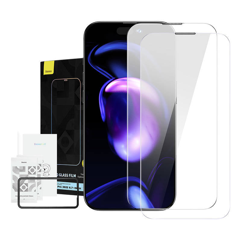 Baseus Crystal tempereret glas støvsikker 0,3 mm til iPhone 14 Pro Max (2 stykker)