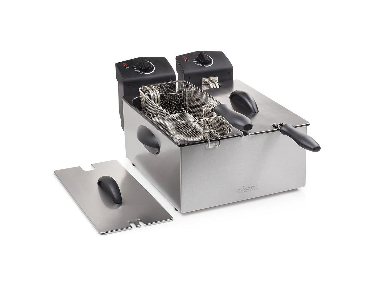 Tristar FR-6937 frituregryde Dobbelt 6 L Enkeltstående 3600 W Sort, Rustfrit stål