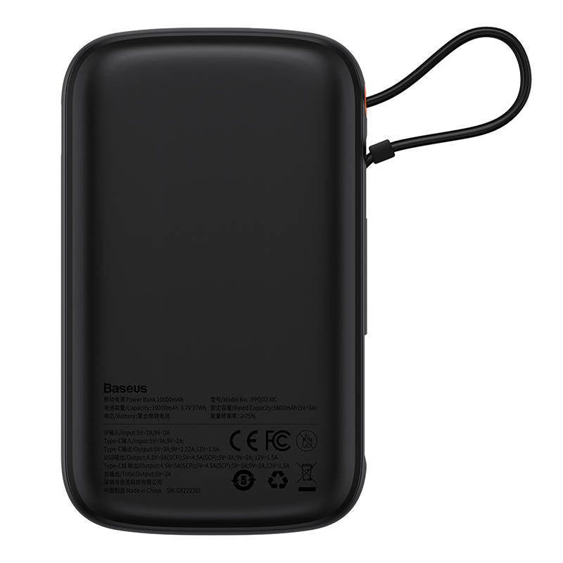 Powerbank Baseus Qpow PRO med kabel, 10000mAh, 22.5W (Sort)