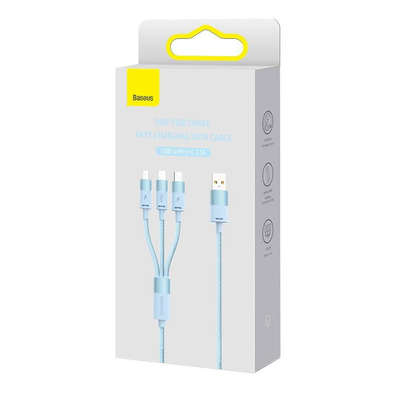 3in1 USB-kabel Baseus StarSpeed Series, USB-C + Micro + Lightning 3,5A, 1,2m (blå)
