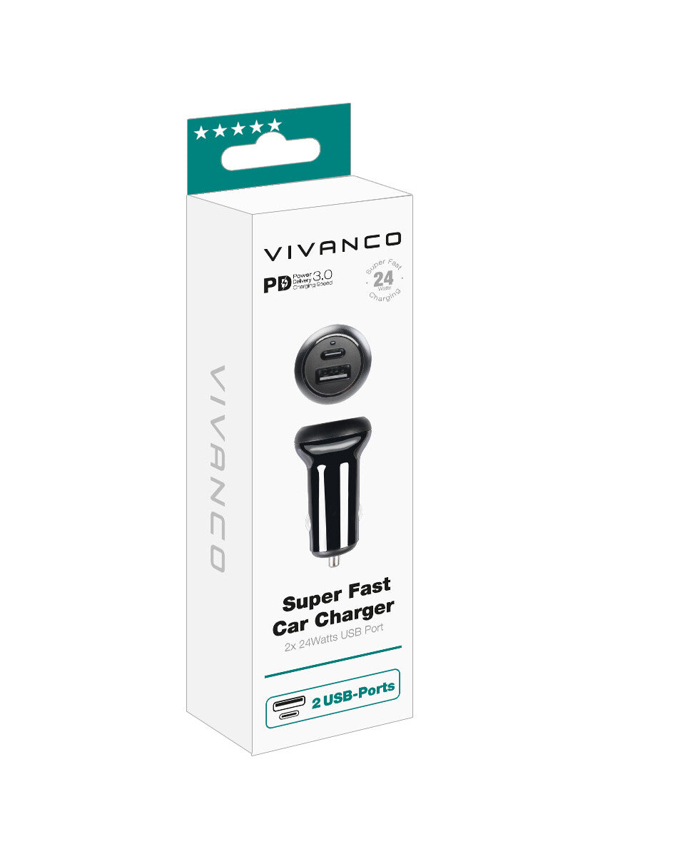 Vivanco Super Fast Car Charger Universel Sort Cigartænder Hurtig opladning Automatisk