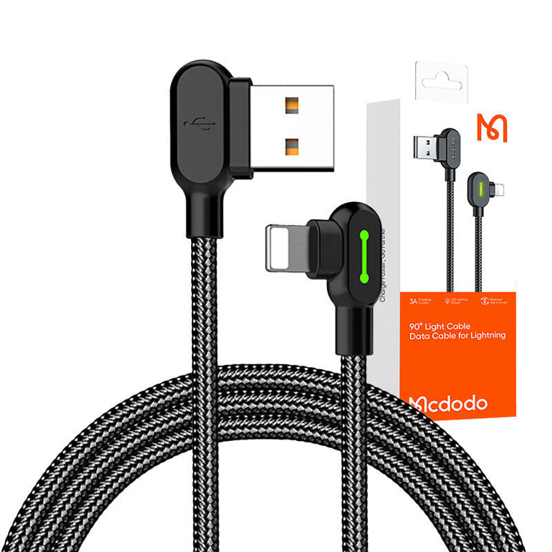 USB til Lightning-kabel, Mcdodo CA-4673, vinklet, 1,8 m (sort)