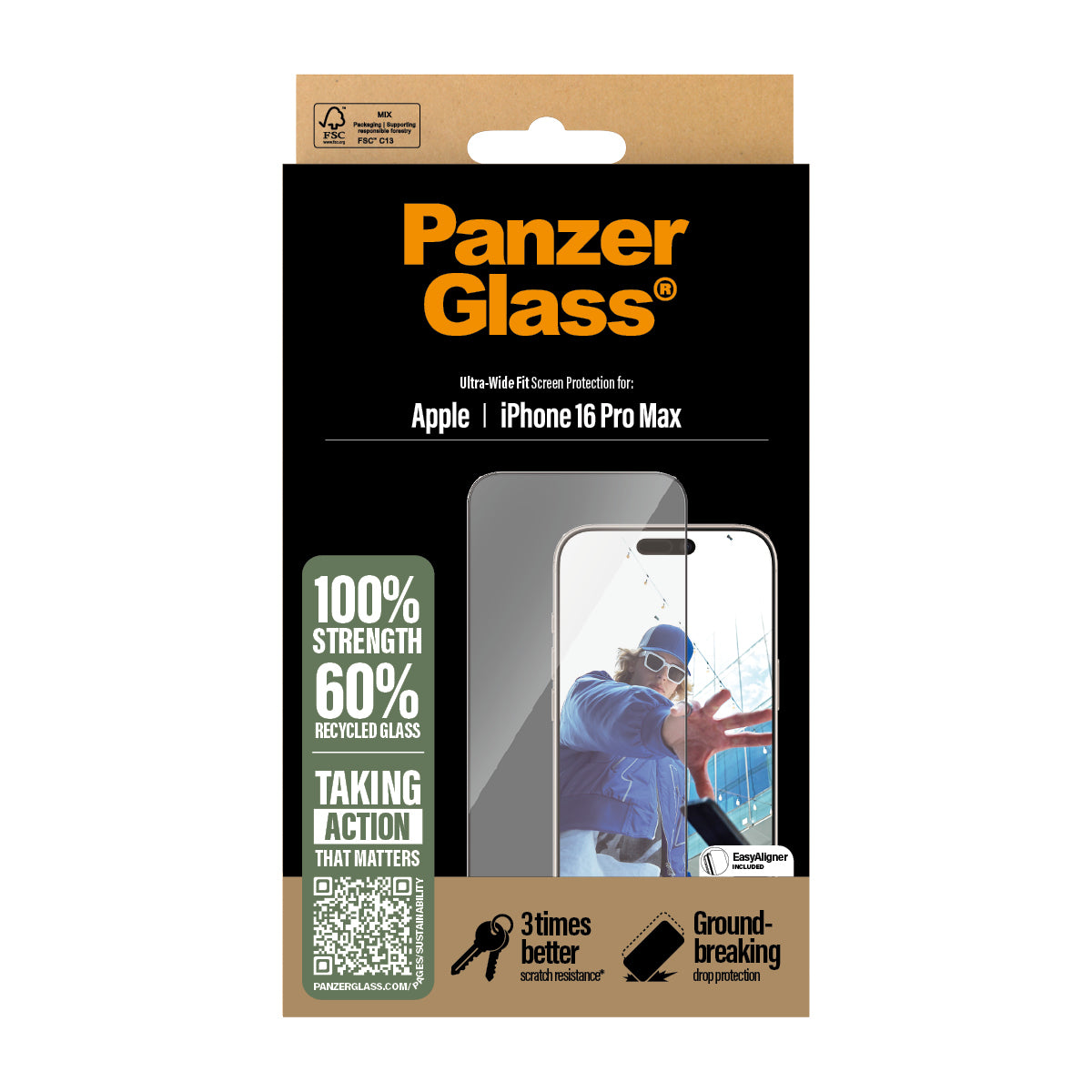 PanzerGlass Screen Protector Apple iPhone 16 Pro Max 6.9 | Ultra-Wide Fit