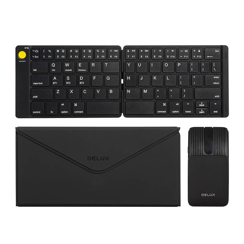 Set Trådløst sammenklappeligt Delux KF10-tastatur og MF10PR-mus