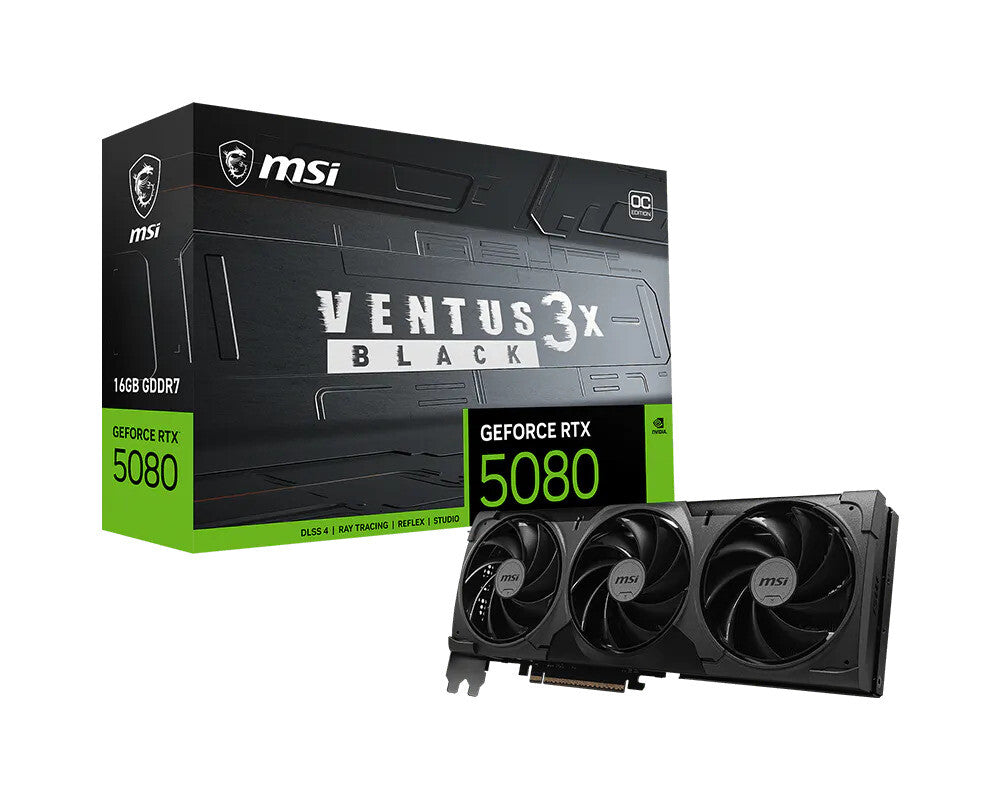 MSI VENTUS GEFORCE RTX 5080 16G 3X OC BLACK grafikkort NVIDIA 16 GB GDDR7
