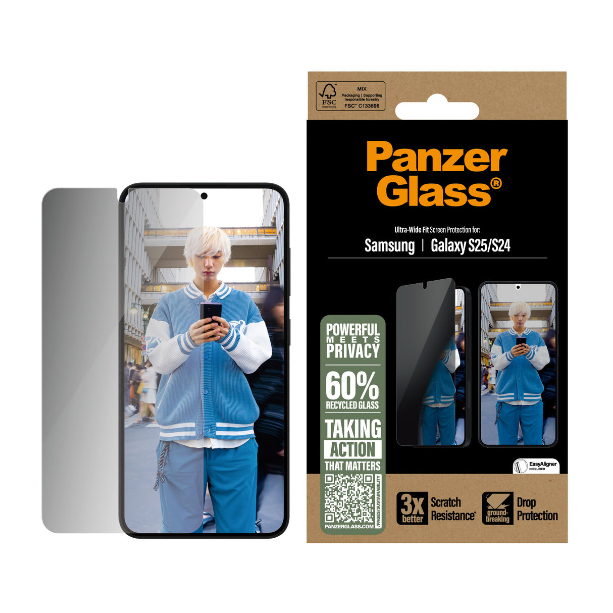PanzerGlass ® 2-Way Privacy Skærmbeskyttelse Samsung Galaxy S25 | S24 | Ultra-Wide Fit