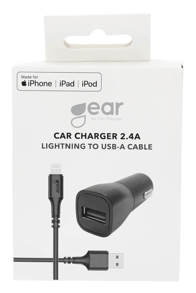 Gear Lader 12-24V 1xUSB 2,4A Sort Lightning kabel 1m MFI C89