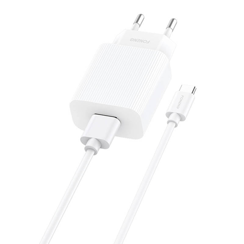Hurtig oplader Foneng 1x USB EU28 12W QC 3.0+ USB Type C-kabel