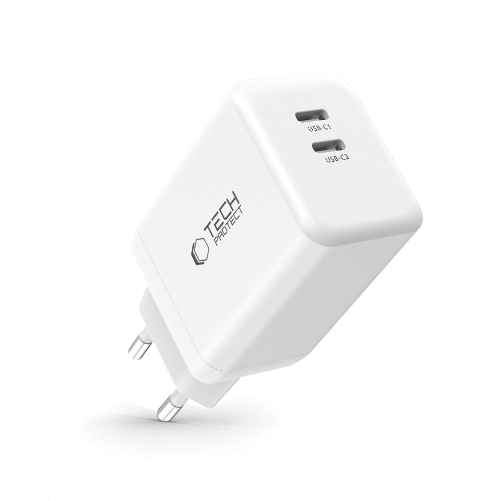 Tech Protect Nc45 W Gan 2 Port Netværksopladder Pd 45 W Hvid