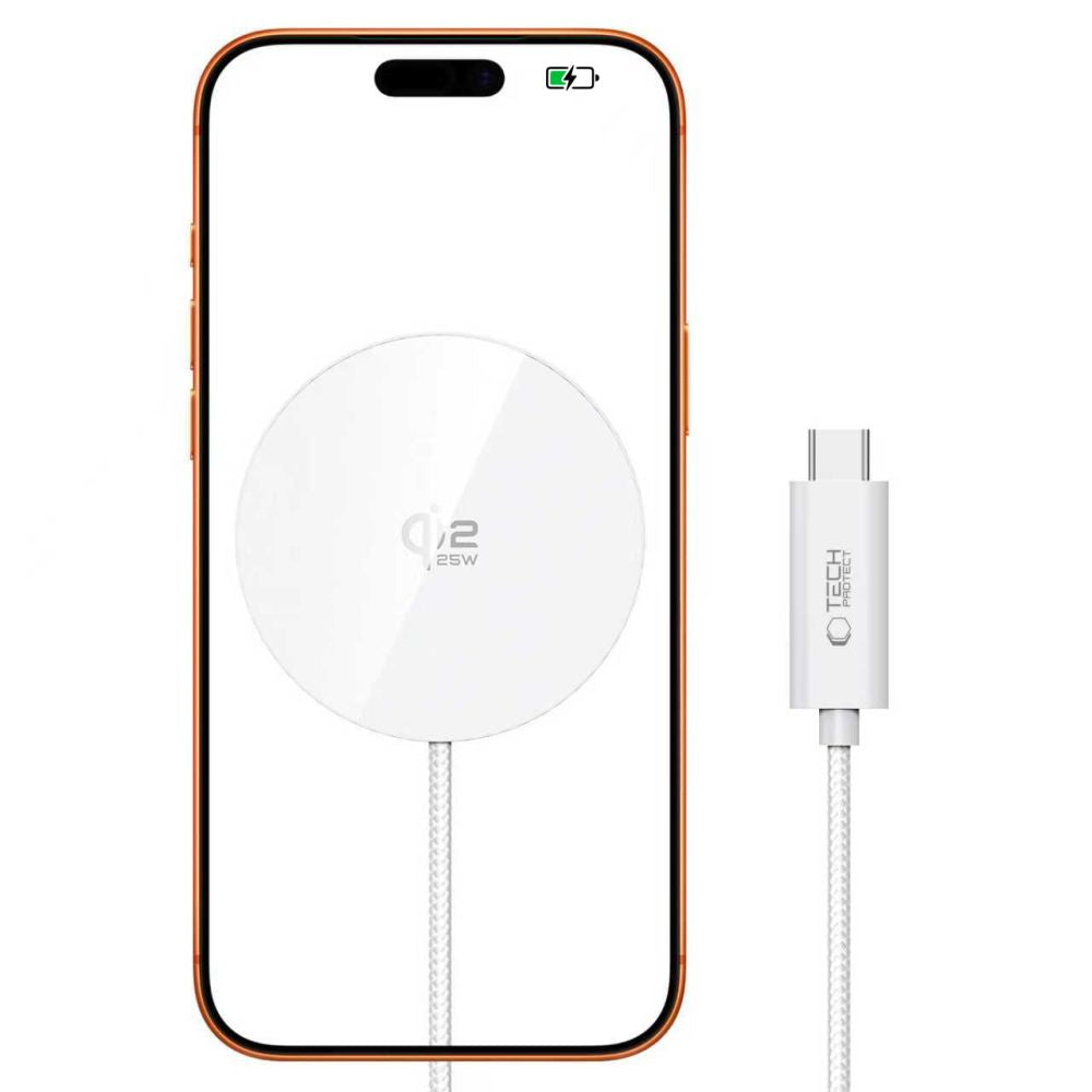 Tech Protect A50 Magnetisk Magsafe Trådløs Opladder 25 W Qi2.2 Hvid