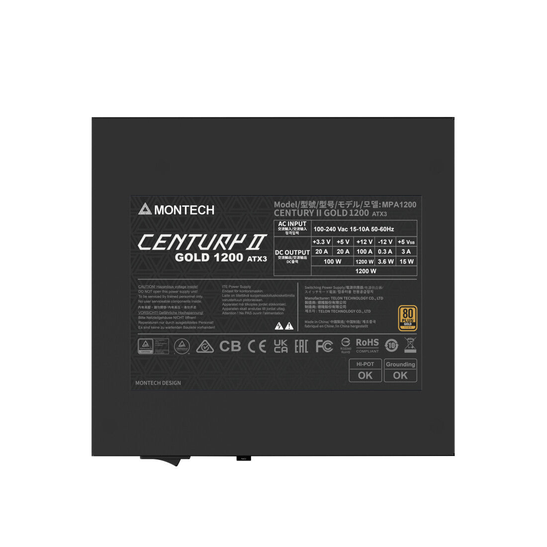 Montech CENTURY II 1200W enhed til strømforsyning 20+4 pin ATX ATX Sølv, Sort