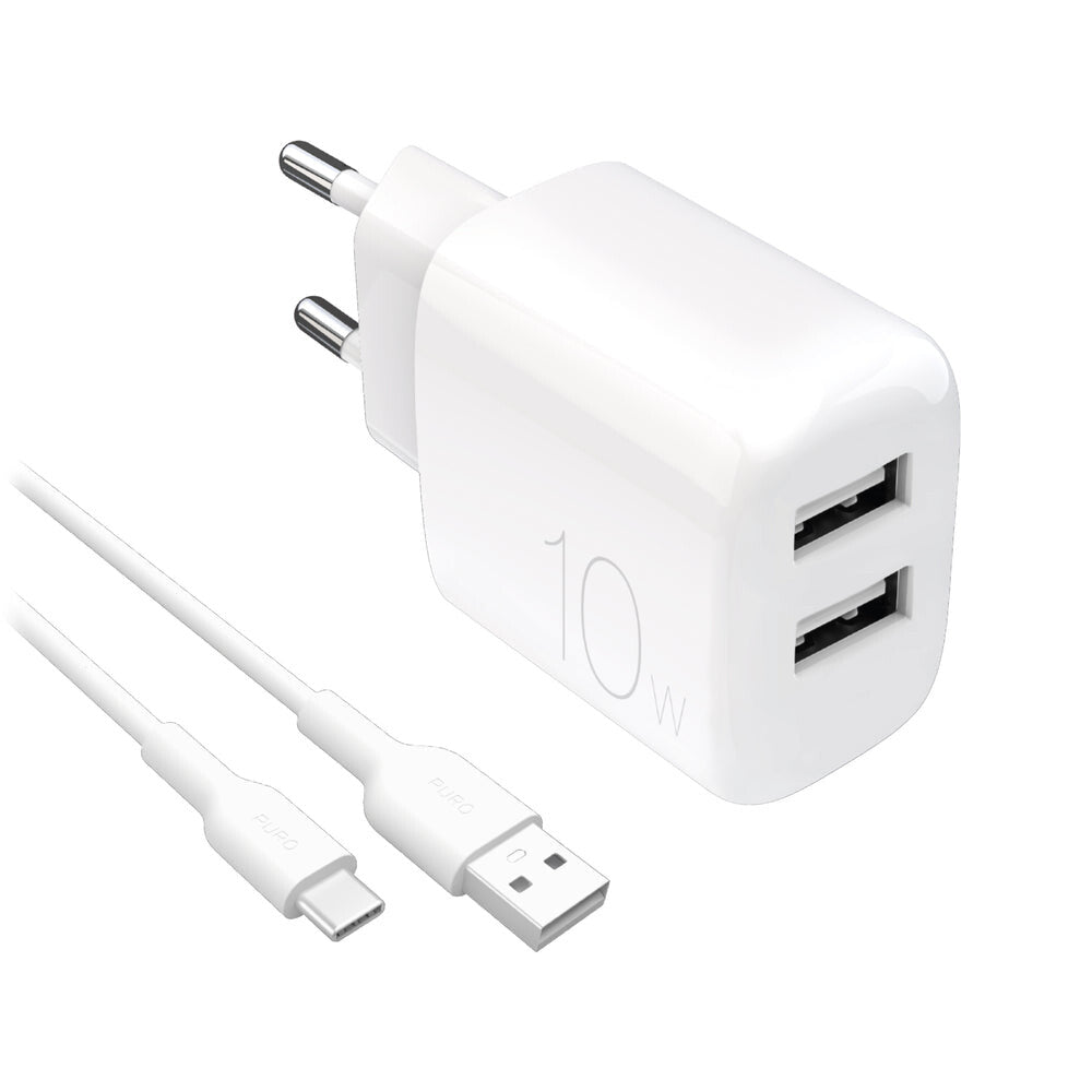 PURO PUTC2USBA10WDYKACWHI oplader til mobil enhed Universel Hvid Vekselstrøm Indendørs