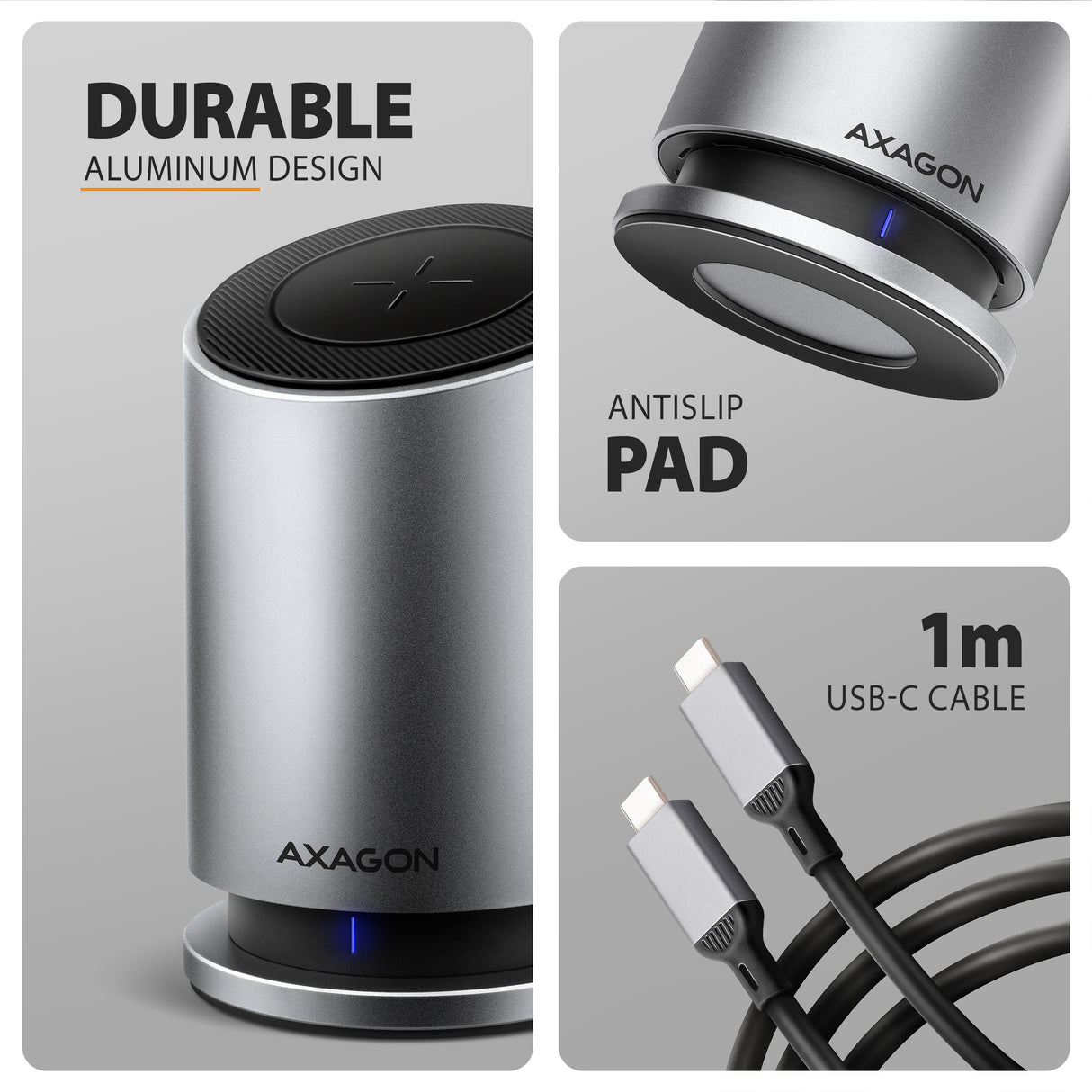 Axagon HMC-WL9 dockingstation Ledningsført USB 3.2 Gen 2 (3.1 Gen 2) Type-C Grå