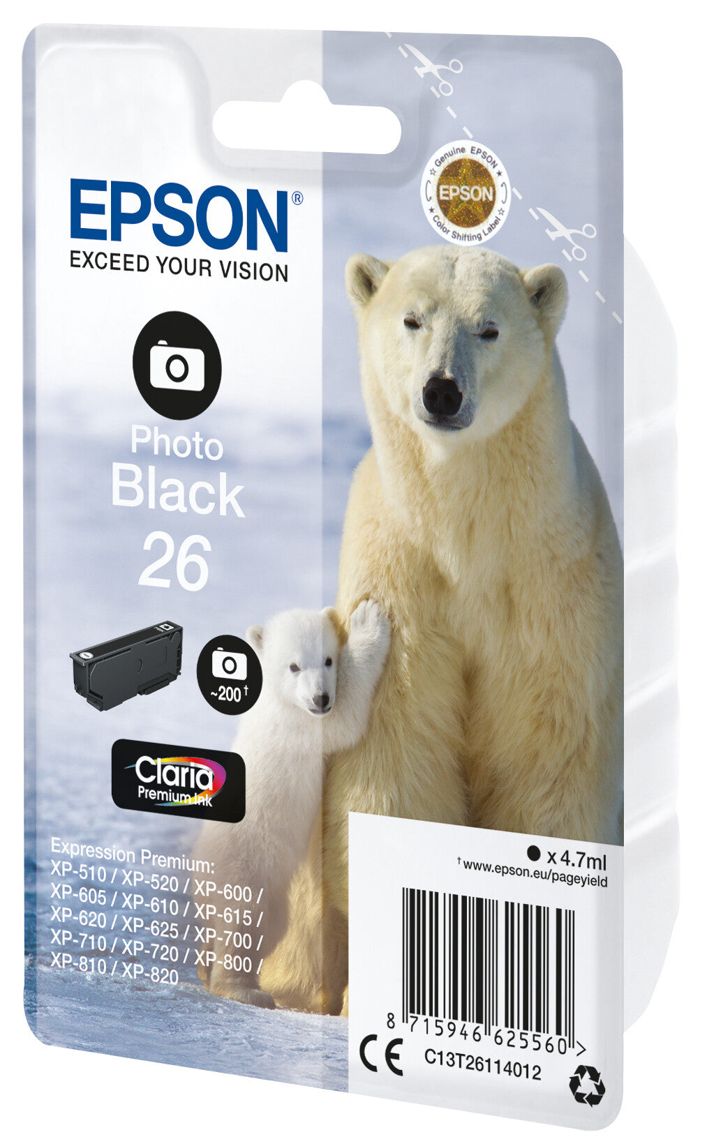 Epson Polar bear C13T26114012 blækpatron 1 stk Original Standard udbytte Foto sort
