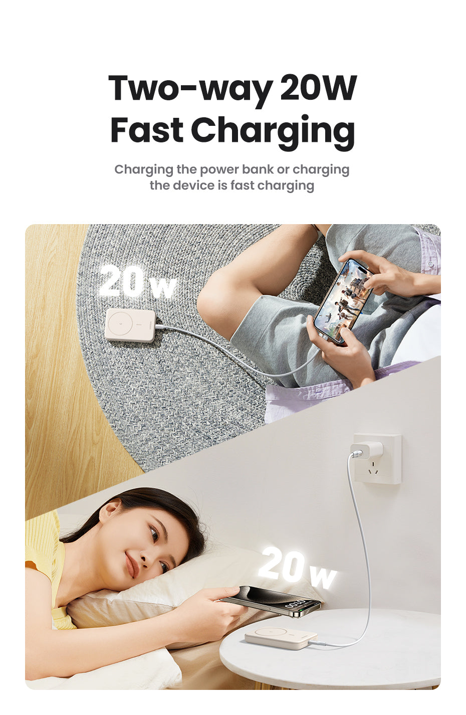 Ugreen Trådløs power bank 10000mAh 20Watt 1xUSB-C Hvid