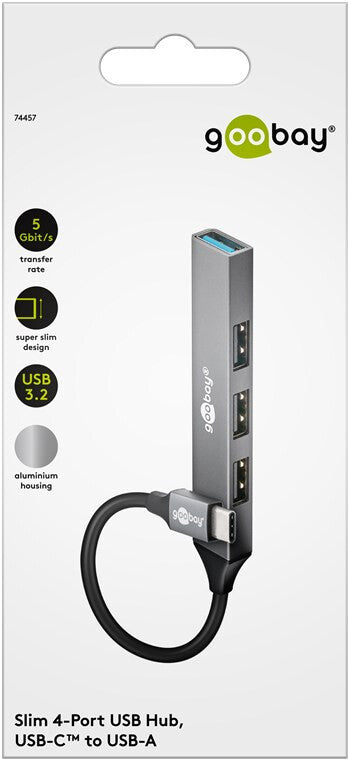 Goobay 74457 interface hub USB 3.2 Gen 1 (3.1 Gen 1) Type-C 5000 Mbit/s Lys grå