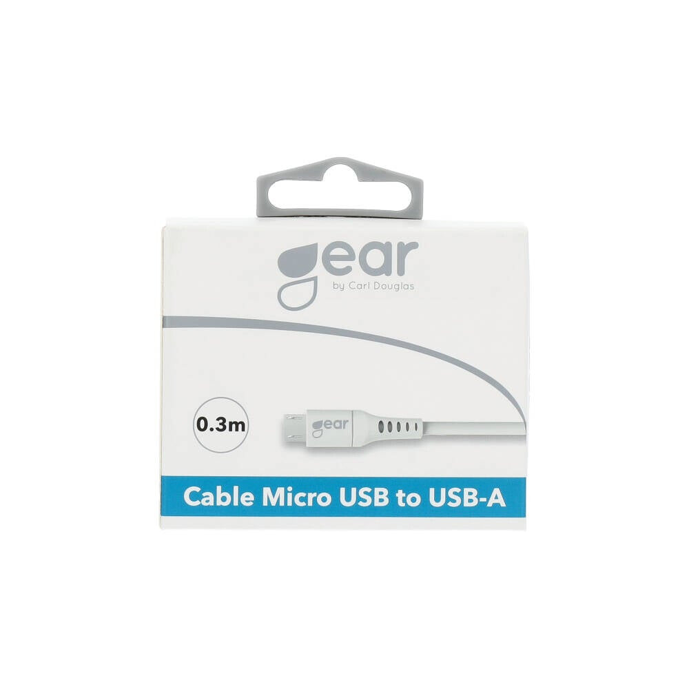 Gear Rundt ladekabel MicroUSB til USB-A 0,3m Hvid