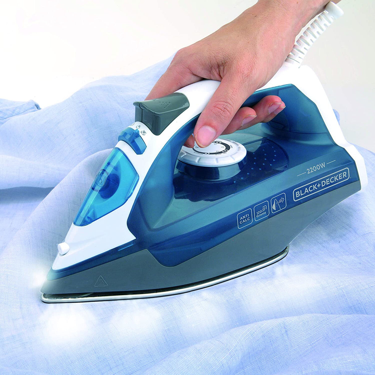 Black & Decker BXIR2200E strygejern Dampstrygejern Rustfri strygesål 2200 W Sort, Blå, Hvid