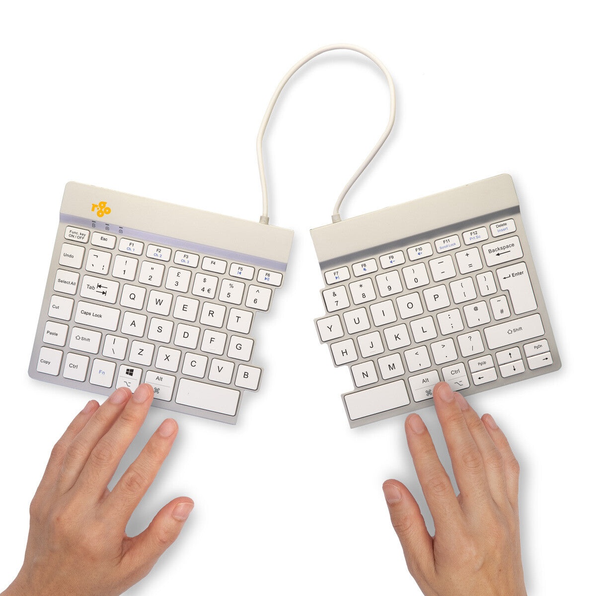 R-Go Tools Ergonomisch toetsenbord R-Go Split Break met pauzesoftware, gesplitst toetsenbord, QWERTY (UK), Bluetooth, wit
