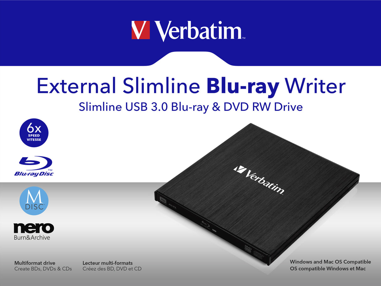 Verbatim External Slimline optisk diskdrev Blu-Ray RW Sort