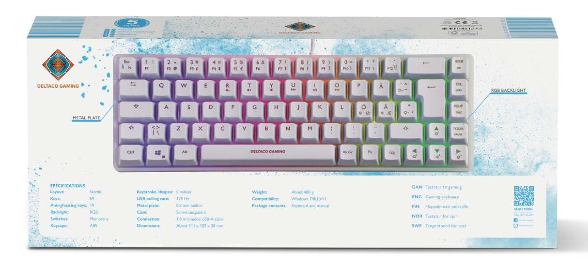Deltaco Gaming WK70 60% keyboard, semi transparent case whit