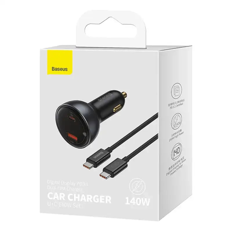 Biloplader Baseus Superme, USB, USB-C, 140W (sort)