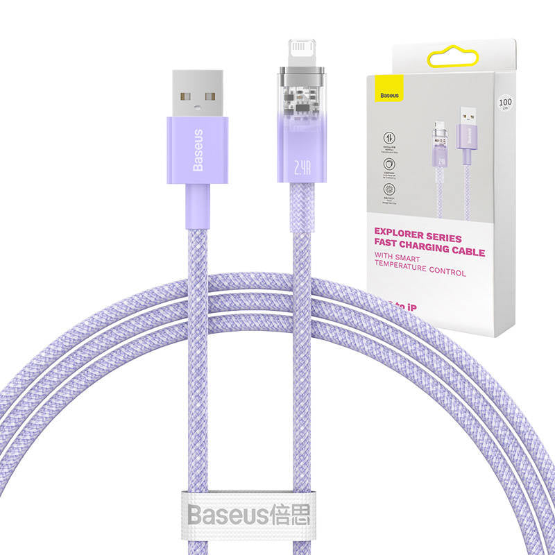 Hurtig opladning kabel Baseus USB-A til Lightning Explorer Series 1m 2.4A (lila)