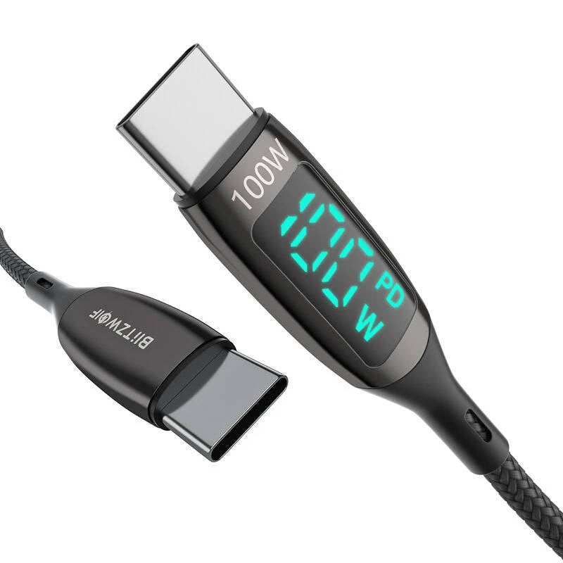 USB-C til USB-C-kabel BlitzWolf BW-TC23 med display, 100W, 1,8m (sort)