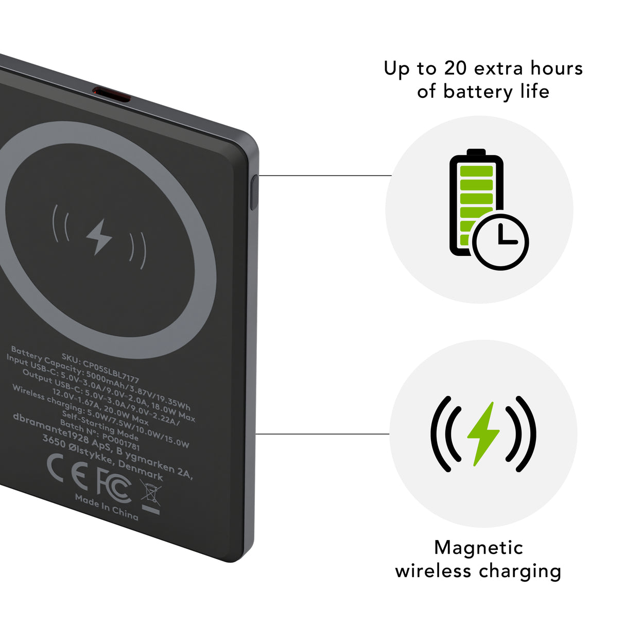 dbramante1928 re-charge 5000 mAh Trådløs opladning Grå