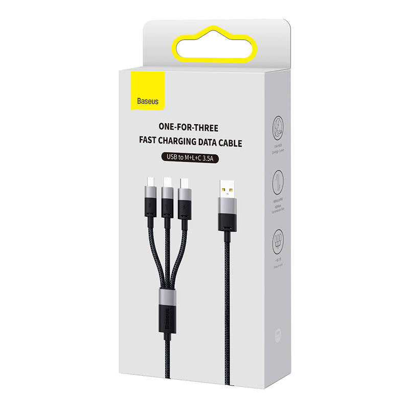 Hurtig opladning USB til M+L+C Baseus StarSpeed 3,5A 0,6m (Sort)