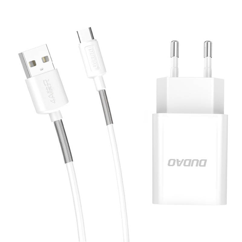 Væglader Dudao A3EUT 2x USB med USB-C-kabel 12W (hvid)