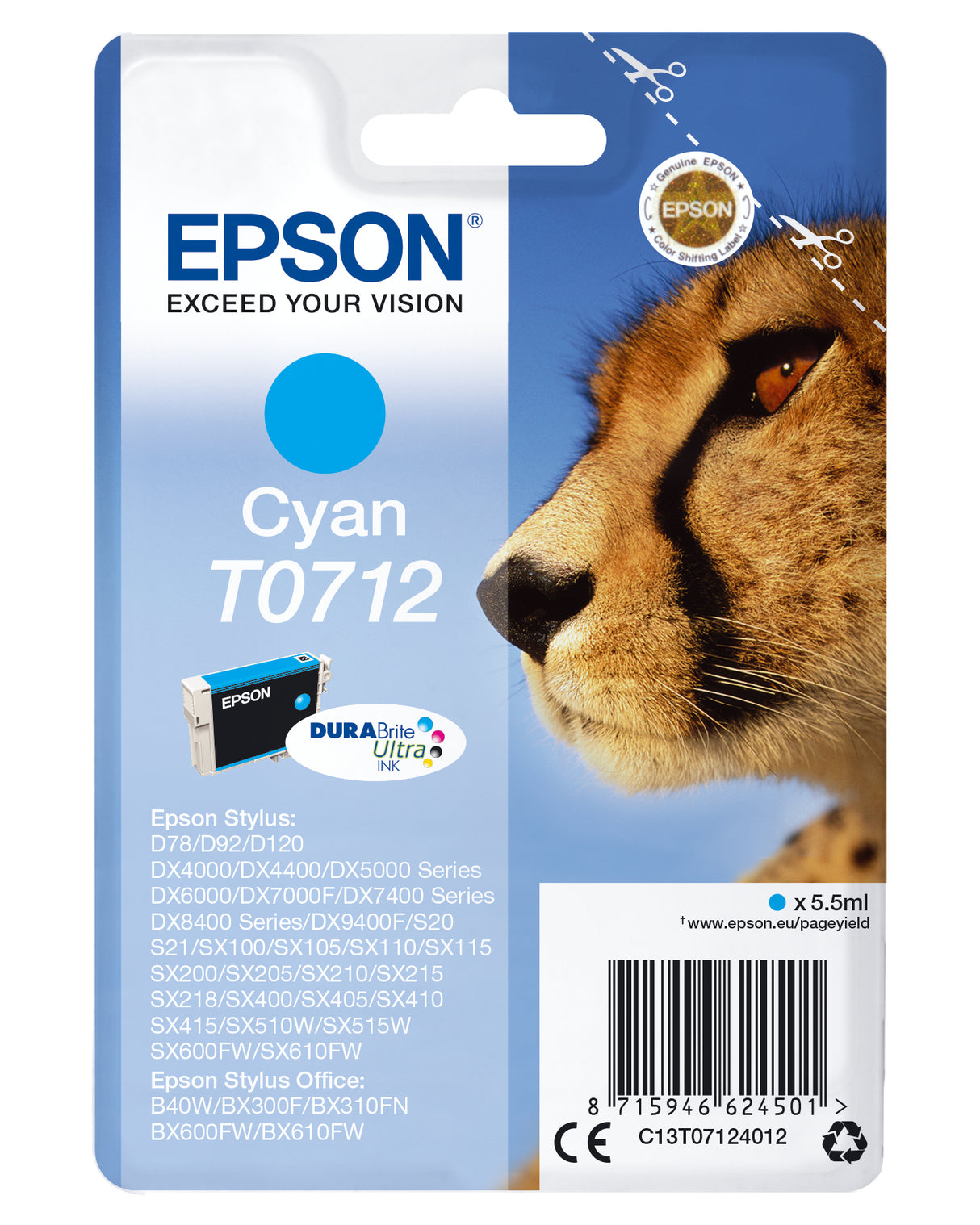 Epson T0712 blækpatron 1 stk Original Standard udbytte Blå
