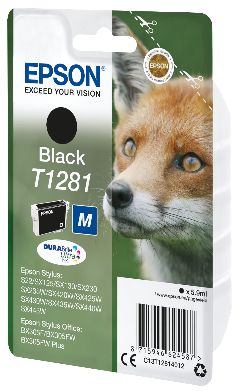 Epson Fox T1281 ræv DURABrite Ultra enkeltpakke sort blæk