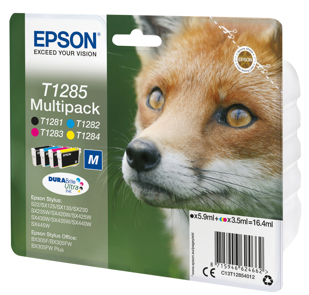 Epson Fox T1285 blækpatron 1 stk Original Sort, Blå, Magenta, Gul